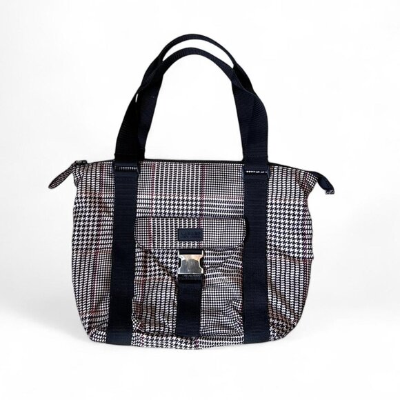 Ralph Lauren houndstooth nylon shoulder tote bag with silver buckle in the front - Picture 1 of 8